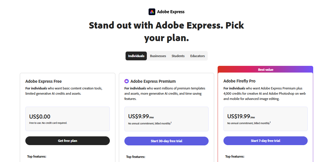 Adobe Express Pricing