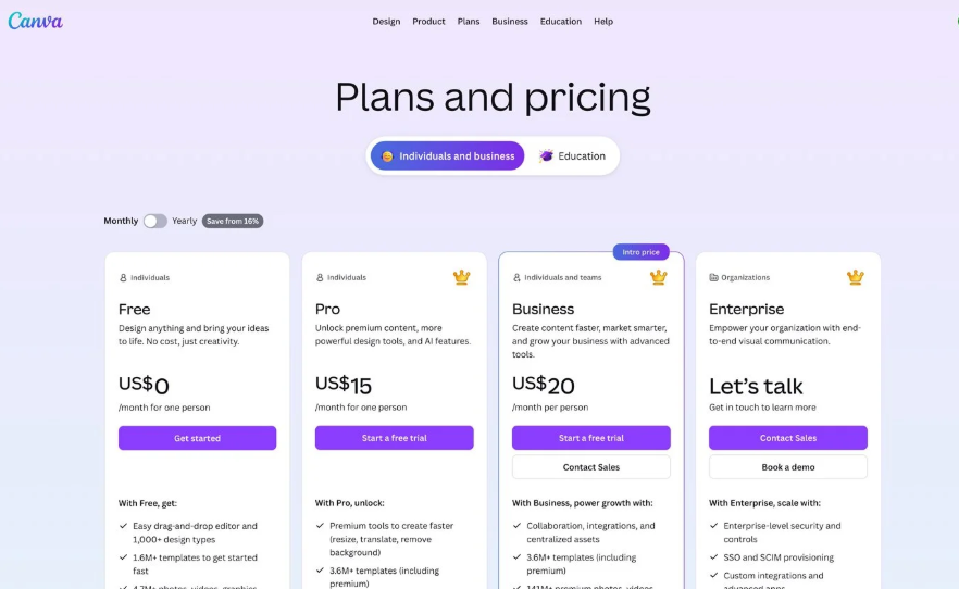 Canva pricing
